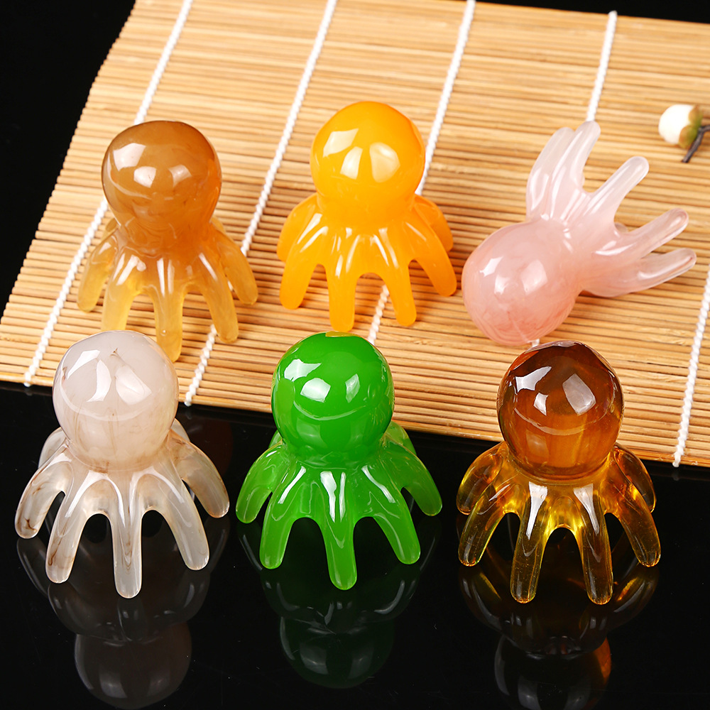 Pink Octopus Scalp Massage Comb Portable Meridian Head Therapy Tool Wide Teeth Guasha Style - Image 3