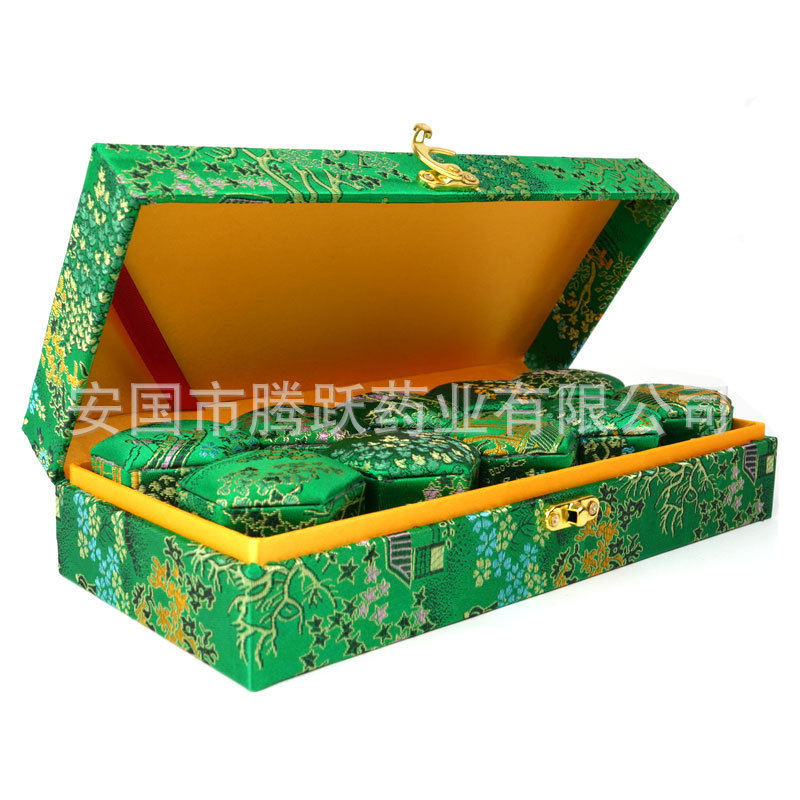 Hexagonal Brocade Gift Box Green Satin Empty Jewelry Display Case 2 Pack 5.5cm - Image 4