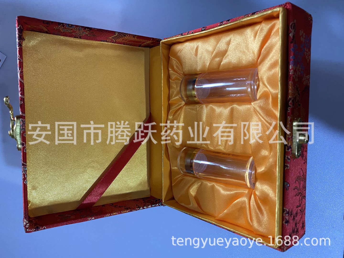 Brocade Gift Box for Two Bottles Chinese Herbal Pill Packaging Empty Display Case - Image 4