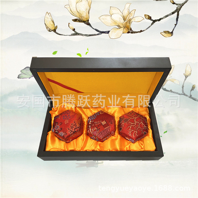 Hexagonal Brocade Gift Box Red Yellow Satin Lined Acrylic Empty Display Case for Herbal Honey Pills - Image 4