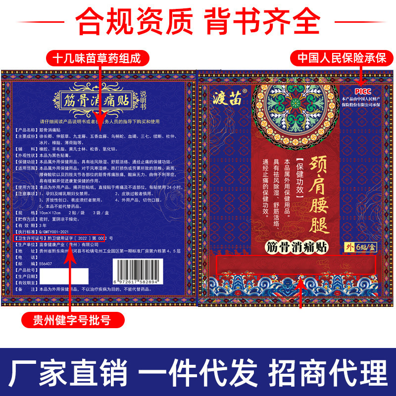 Miao Herbal Lumbar and Cervical Patch Self Heating Body Relief Plaster 6 Patches Per Box - Image 2