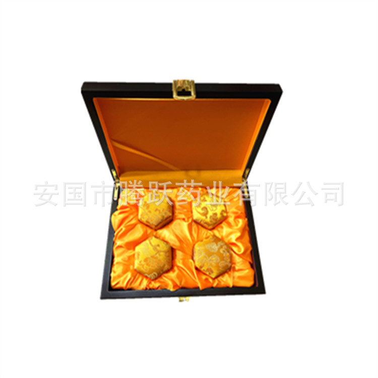 Hexagonal Brocade Gift Box Set of 4 Wooden Pill Packaging Boxes for Herbal Pills Jewelry and Gifts - Image 3