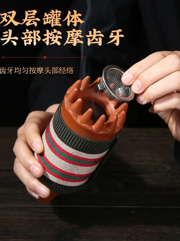 Purple Clay Head Therapy Moxibustion Jar Ceramic Scalp Gua Sha Massage Warm Tool 6x15cm 260g - Image 5