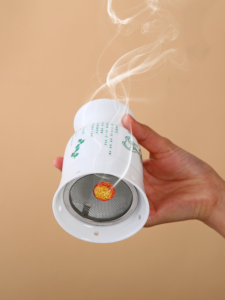 Double-Layer Ceramic Moxibustion Jar with Heat-Insulated Cover Handheld Warming Massage Tool for Gua Sha and Moxa Therapy - Image 5