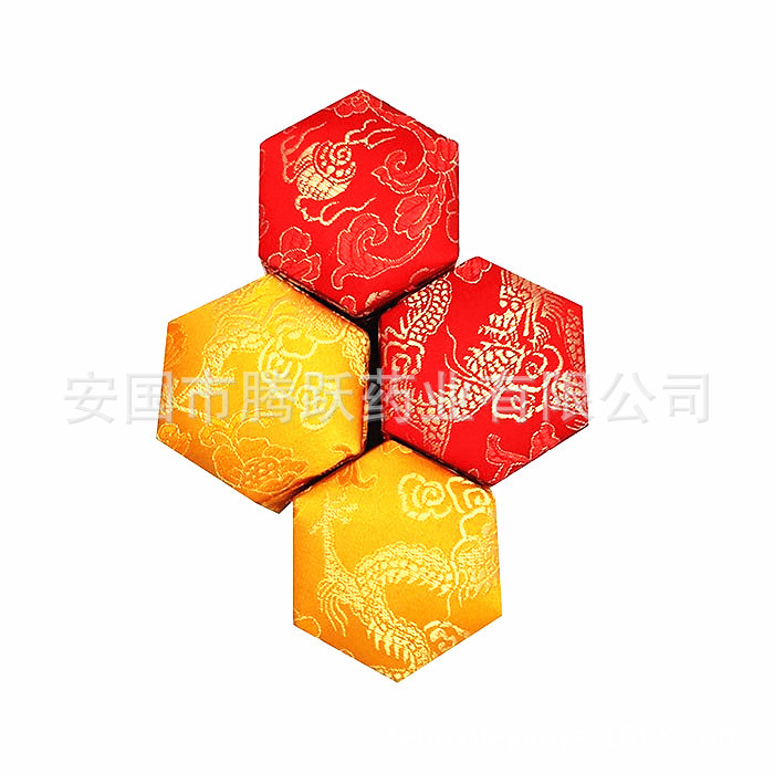 Hexagonal Brocade Gift Box for Herbal Honey Pills Small Jewelry Packaging Box Yellow Dragon Red Landscape Green Patterns - Image 4