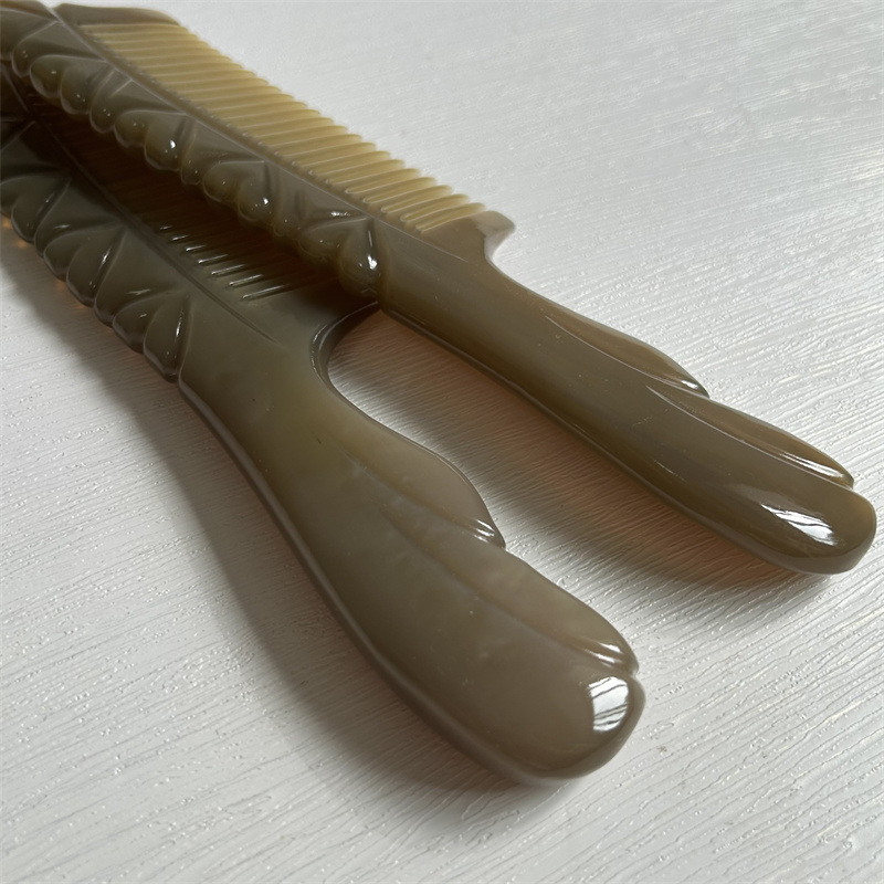 Horn Comb Massage Meridian Thick Handle Hair Comb 20cm Carved Gift Comb - Image 2