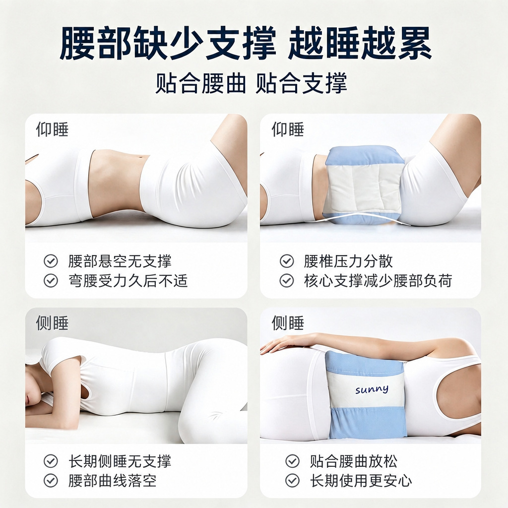 Sleep Support Waist Belt Detachable Lumbar Pillow Ice Silk Fabric 70cm Adjustable Fit - Image 2
