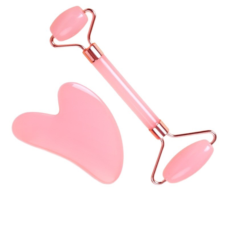 Acrylic Rose Quartz Facial Roller Gua Sha Set Dual Head Massage Tool Heart Shaped Scraping Board - Image 5
