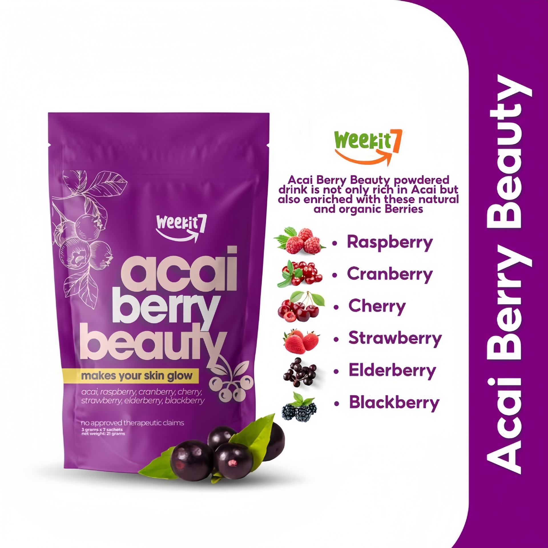 Acai Berry Cranberry Fruit Powder 5g Sachets Healthy Beauty Juice Mix 35g Pack - Image 3