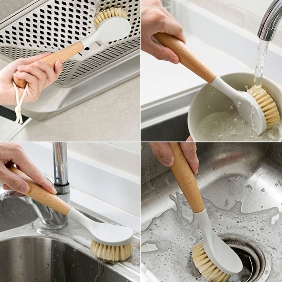 Wooden Handle Pot Brush Long Handle Dish and Wok Cleaning Brush for Home Kitchen Use - Image 4