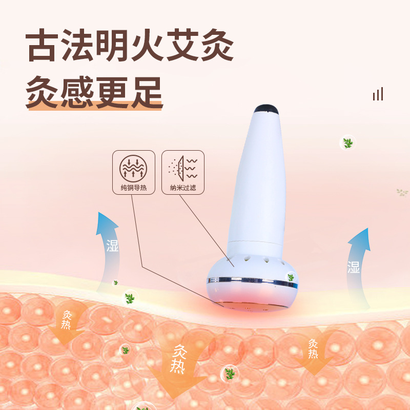 Pure Copper Facial Moxibustion Wand Portable Smokeless Gua Sha Beauty Massage Tool with Anti-Scald Holder - Image 3