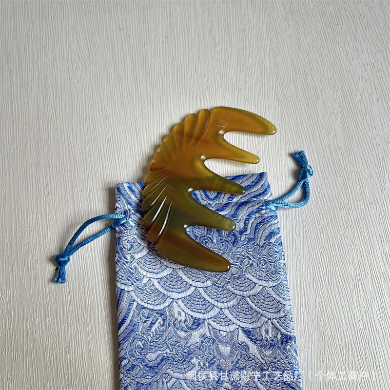 Hand Carved Horn Meridian Comb Long Handle Gift Box Holiday Business Gift - Image 4