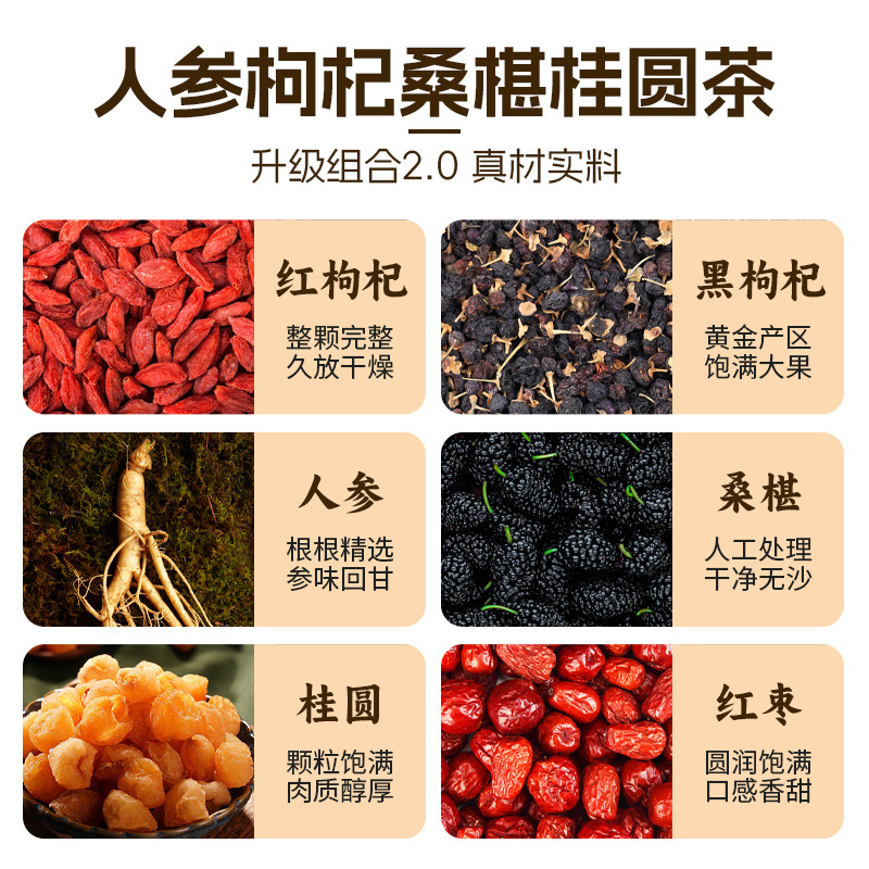Five Treasure Herbal Tea Bag Blend Ginseng Goji Mulberry Longan Wu Bao Cha 120g Daily Wellness Tea - Image 3