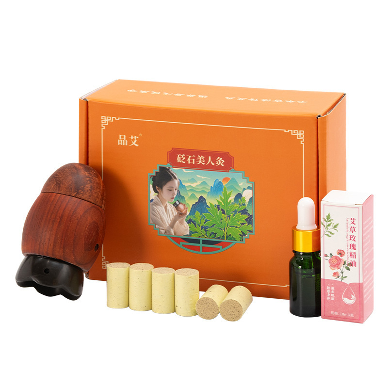 Bian Stone Facial Moxibustion Beauty Set with Rose Essential Oil and 30 Moxa Cones for Face Massage and Gua Sha - Image 5
