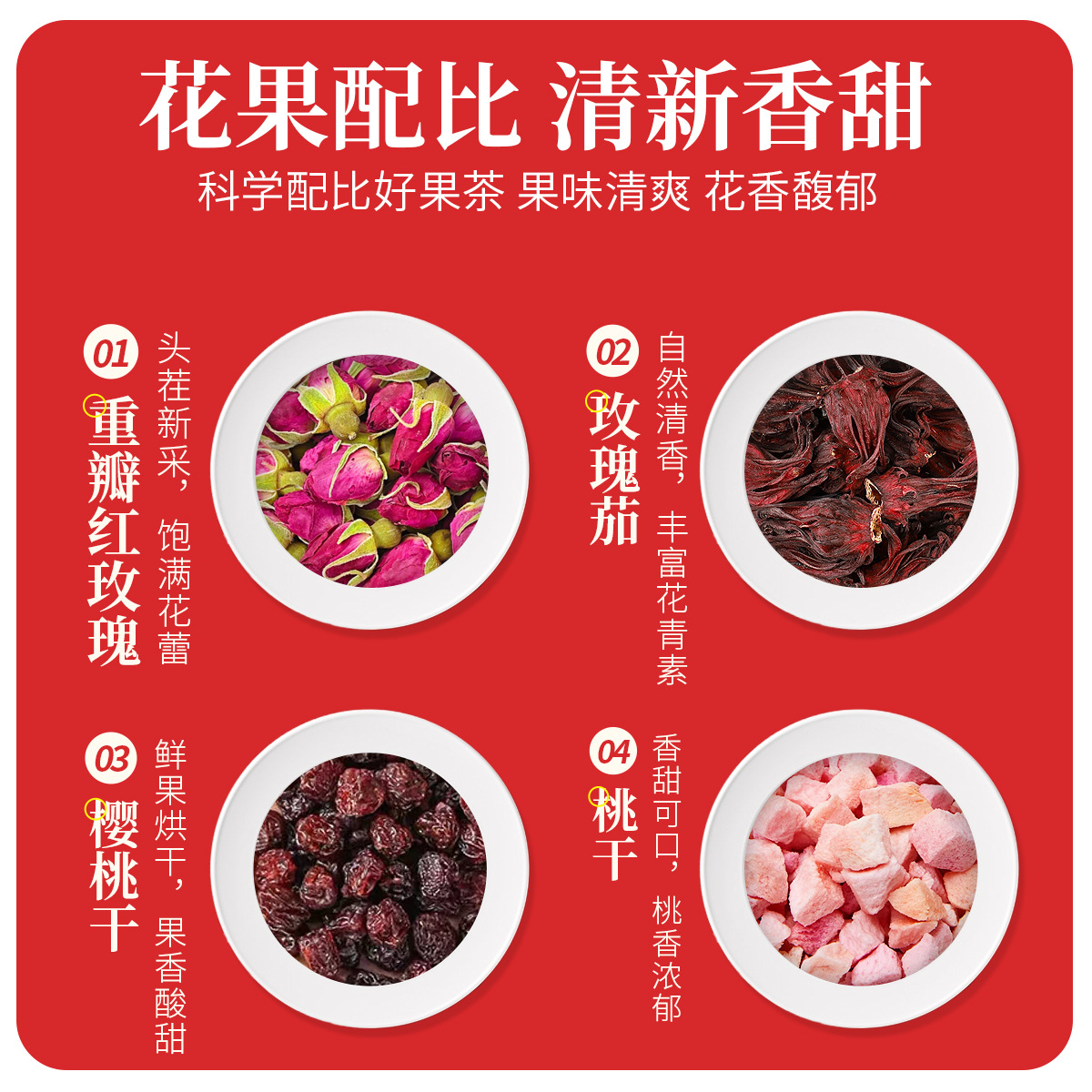 Cherry Rose Fruit Tea Blend (Roselle & Red Rose) — No-Brew Cold Infusion Herbal Tea - Image 2