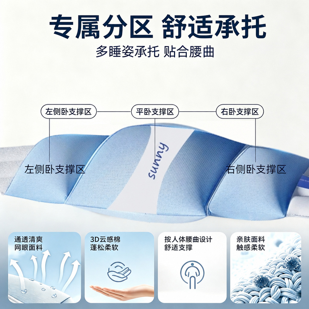 Sleep Support Waist Belt Detachable Lumbar Pillow Ice Silk Fabric 70cm Adjustable Fit - Image 3