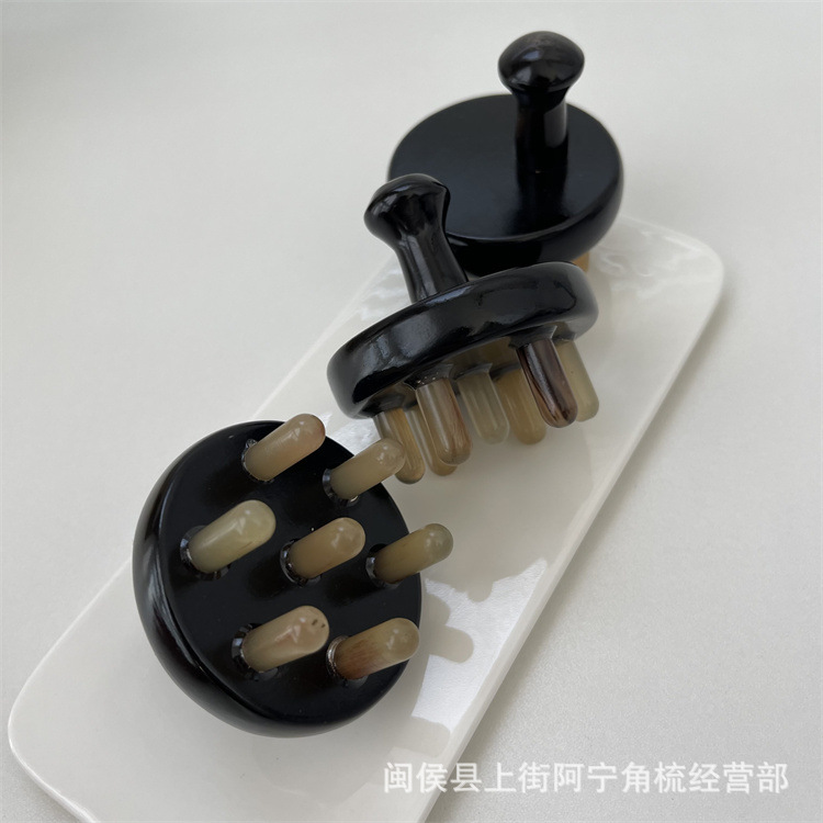 Yak Horn Comb Seven-Pin Scalp Massage Comb Portable Acupoint Head Grooming Tool - Image 3