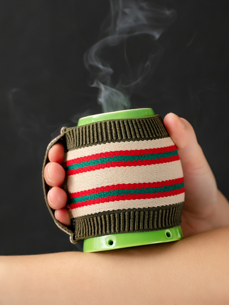 Ceramic Moxibustion Cup with Gua Sha Massage Beads Jade Green Wellness Tool with Dust Cover and Cloth Sleeve - Image 4