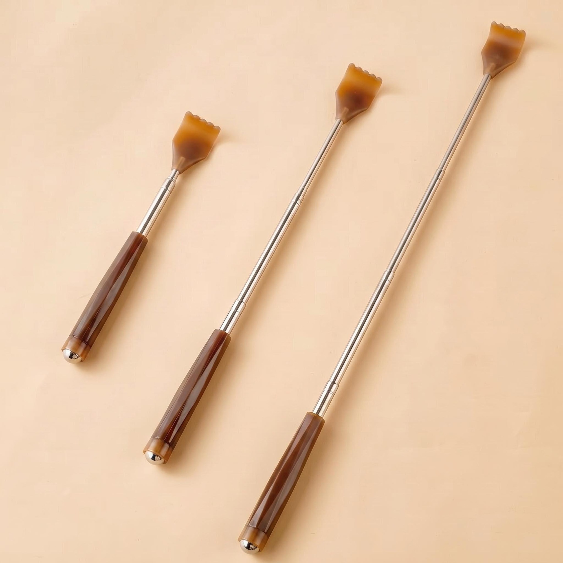 Stainless Steel Extendable Back Scratcher with Wooden Handle 3 Pack 48cm Telescopic Relief Tool for Adults - Image 2