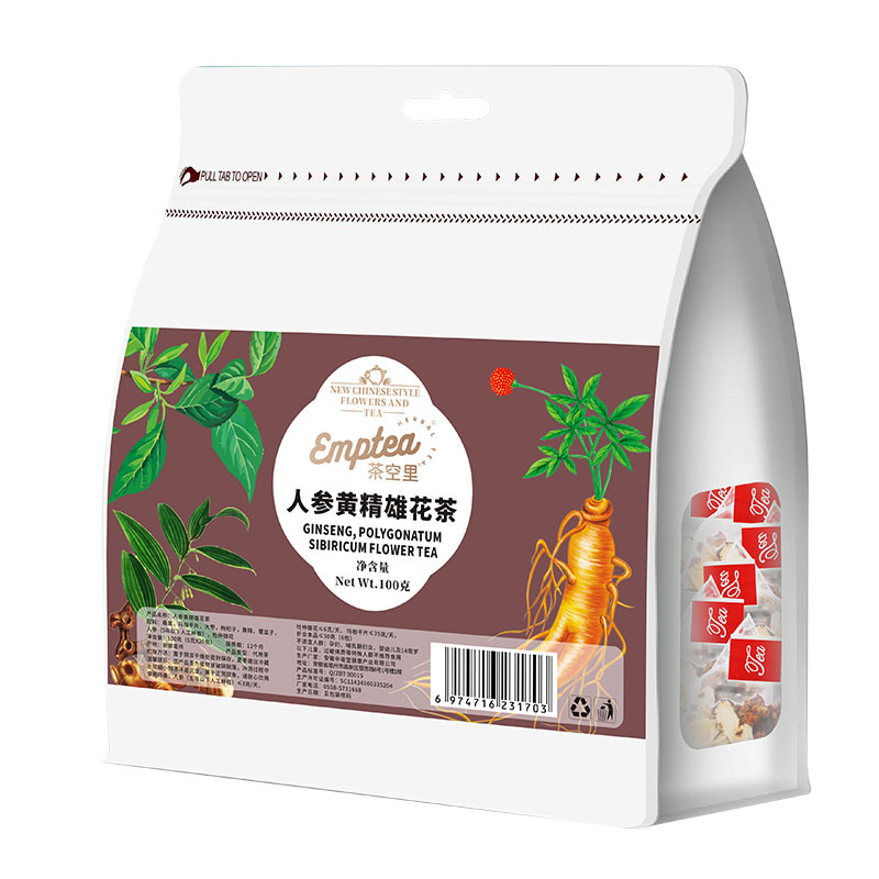 Ginseng, Polygonatum & Eucommia Male Flower Tea — 20 Cold-Brew Herbal Sachets with Goji, Mulberry & Raspberry - Image 5