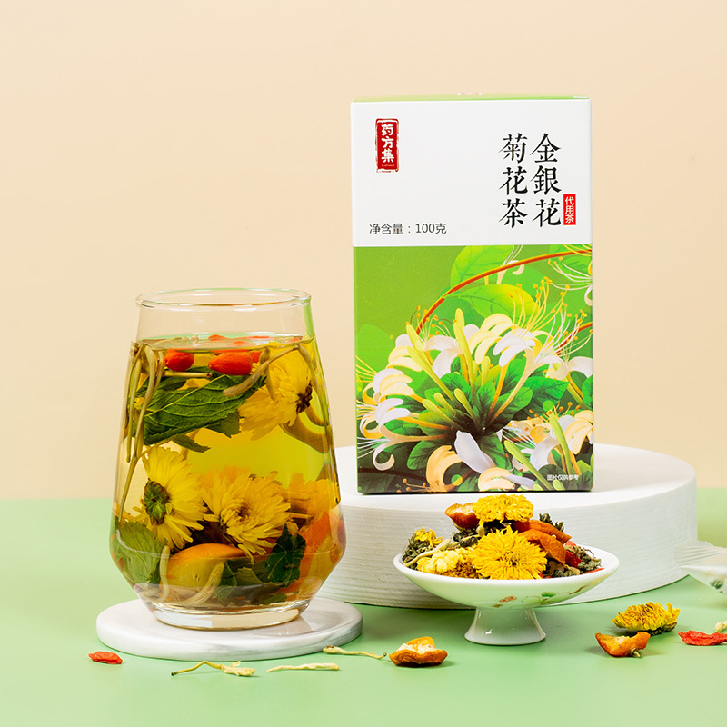 Honeysuckle Chrysanthemum Herbal Tea Blend with Dandelion Goji Berry Mint and Mulberry Leaf 100g Gift Box - Image 4