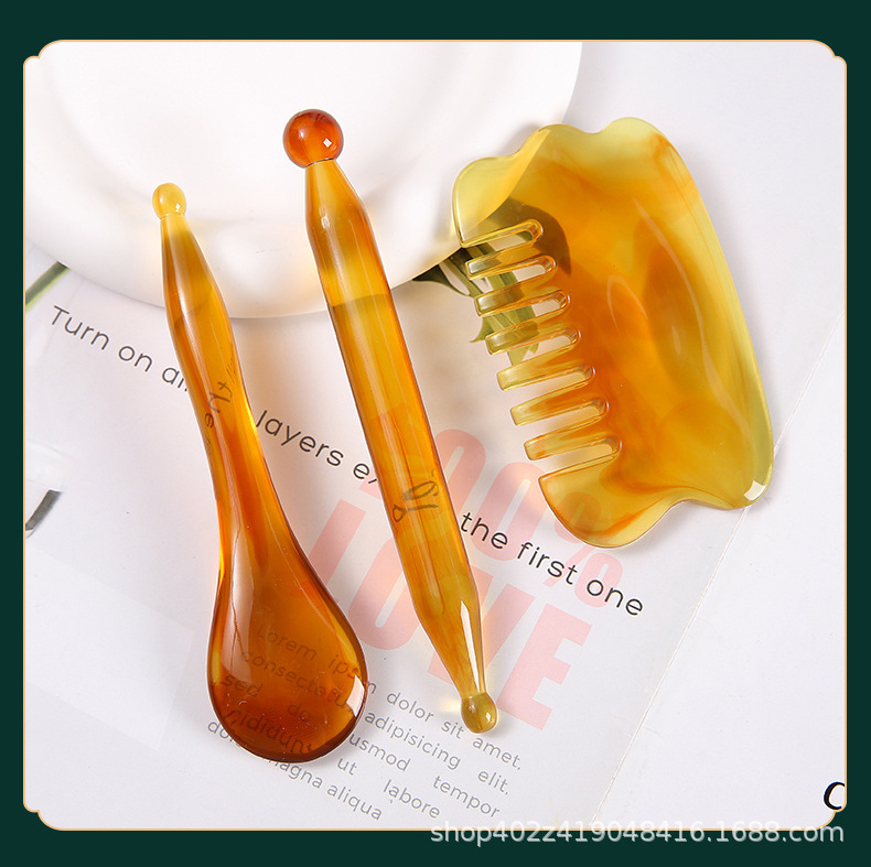 Resin Gua Sha 8 Piece Set Meridian Massage Tool Kit with Gua Sha Board Comb and Body Brush for Wellness Care - Image 4