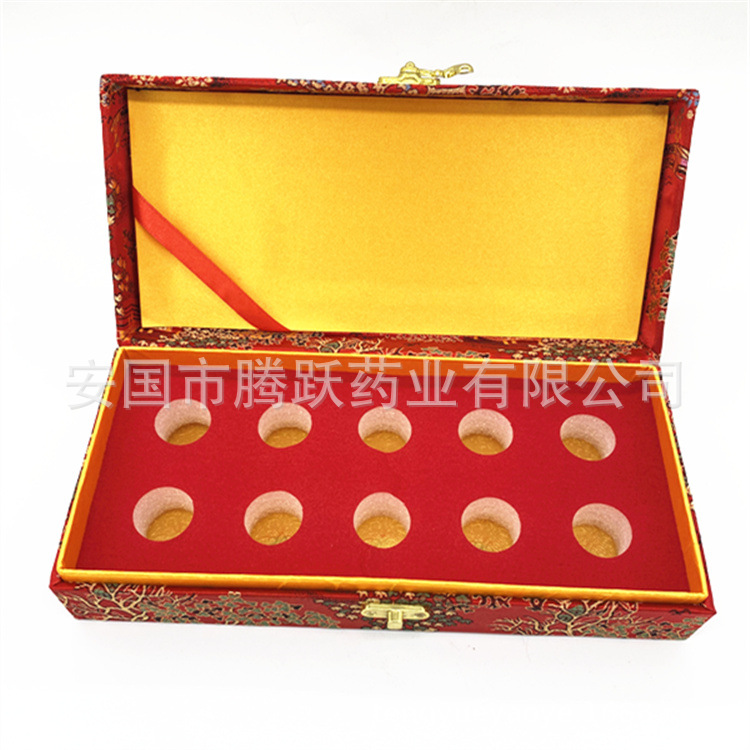 Red Brocade Gift Box for Herbal Pills 15 Slots 3cm Inner Diameter Empty Display Case - Image 2