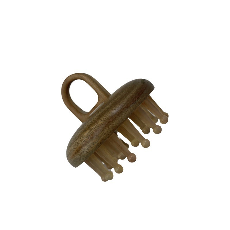 Green Sandalwood Horn Massage Comb 28-Pin Scalp Meridian Brush Portable Head Therapy Tool - Image 5