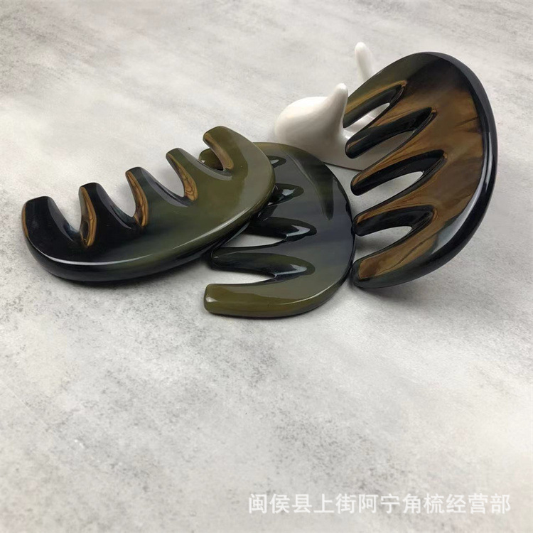 Water Buffalo Horn Five-Tooth Gua Sha Comb Black Horn Scalp Massage Comb Meridian Comb Under 10cm - Image 2