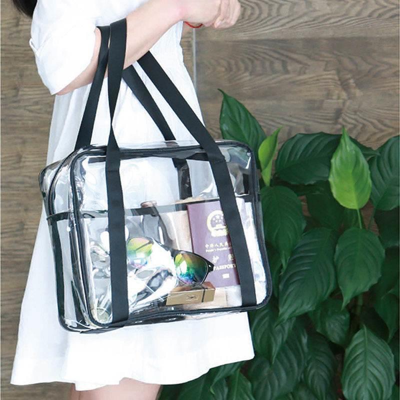 Transparent PVC Tote Bag Large Capacity Waterproof Zippered Jelly Bag Foldable Storage Handbag - Image 2