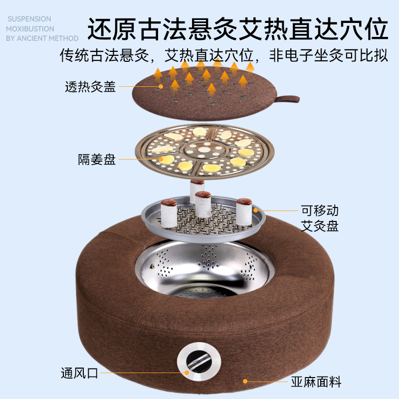 Solid Wood Moxa Cushion Moxibustion Seat with Temperature Control for Traditional Warm Moxa Therapy - Image 2