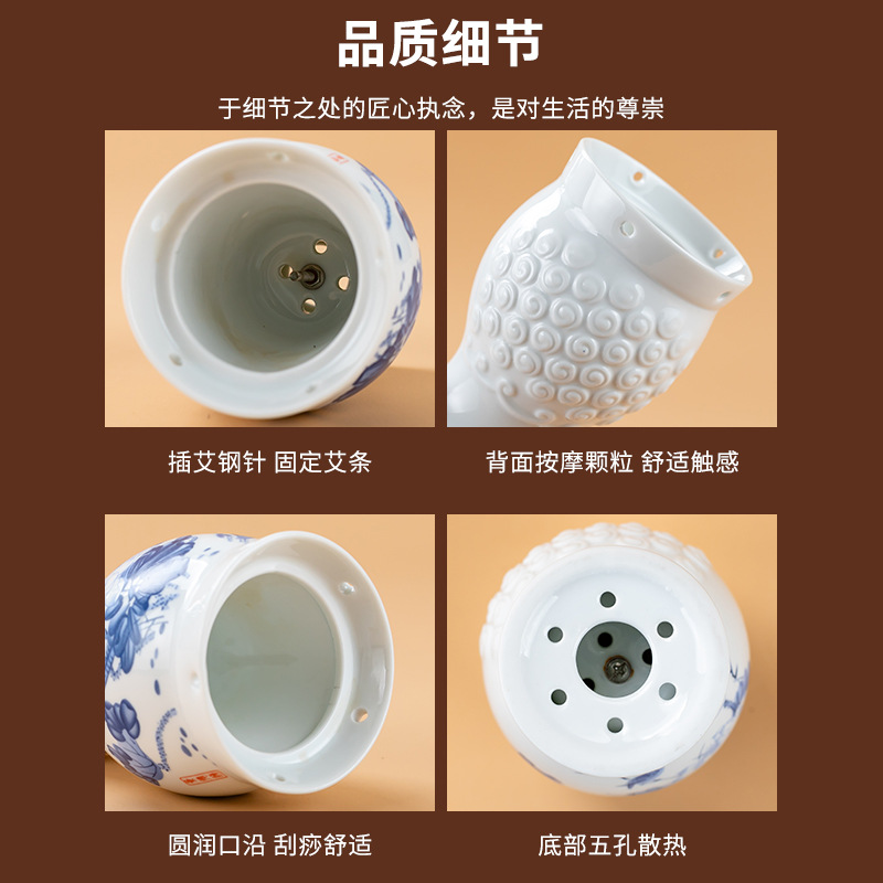 Ceramic Gua Sha Moxa Jar with Lotus Grain Sleeve for Back Massage and Warm Moxibustion - Image 2