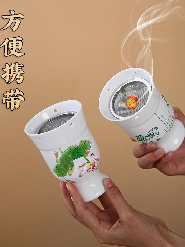 Ceramic Moxibustion Cup Wuling Jar Double Layer Heat Insulated Handheld Guasha Tool for Home Warm Therapy - Image 2