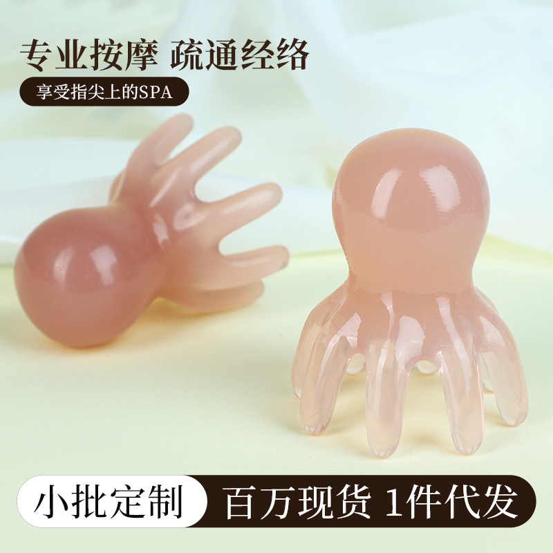 Resin Gua Sha Head Massage Comb Octopus Scalp Meridian Brush Green 60g - Image 2