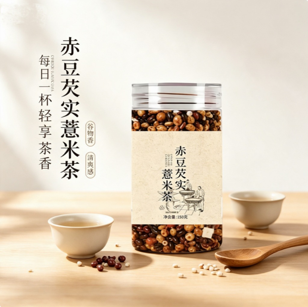 Adzuki Bean Euryale Coix Seed Tea Chi Xiao Dou Qian Shi Yi Mi Fu Ling 150g Canister Hot Brew Herbal Blend - Image 3
