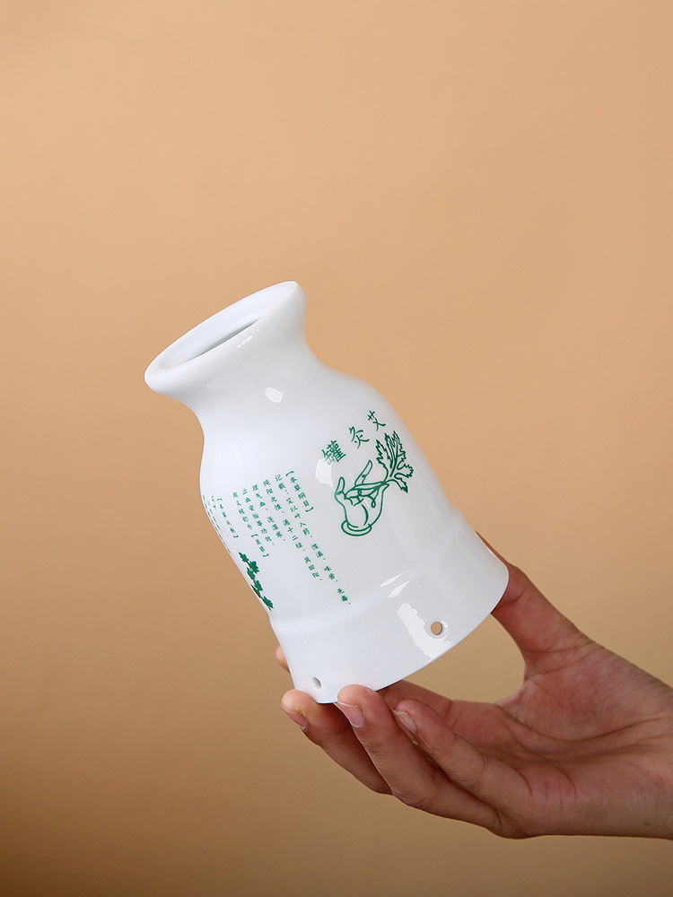 Double-Layer Ceramic Moxibustion Jar with Heat-Insulated Cover Handheld Warming Massage Tool for Gua Sha and Moxa Therapy - Image 2