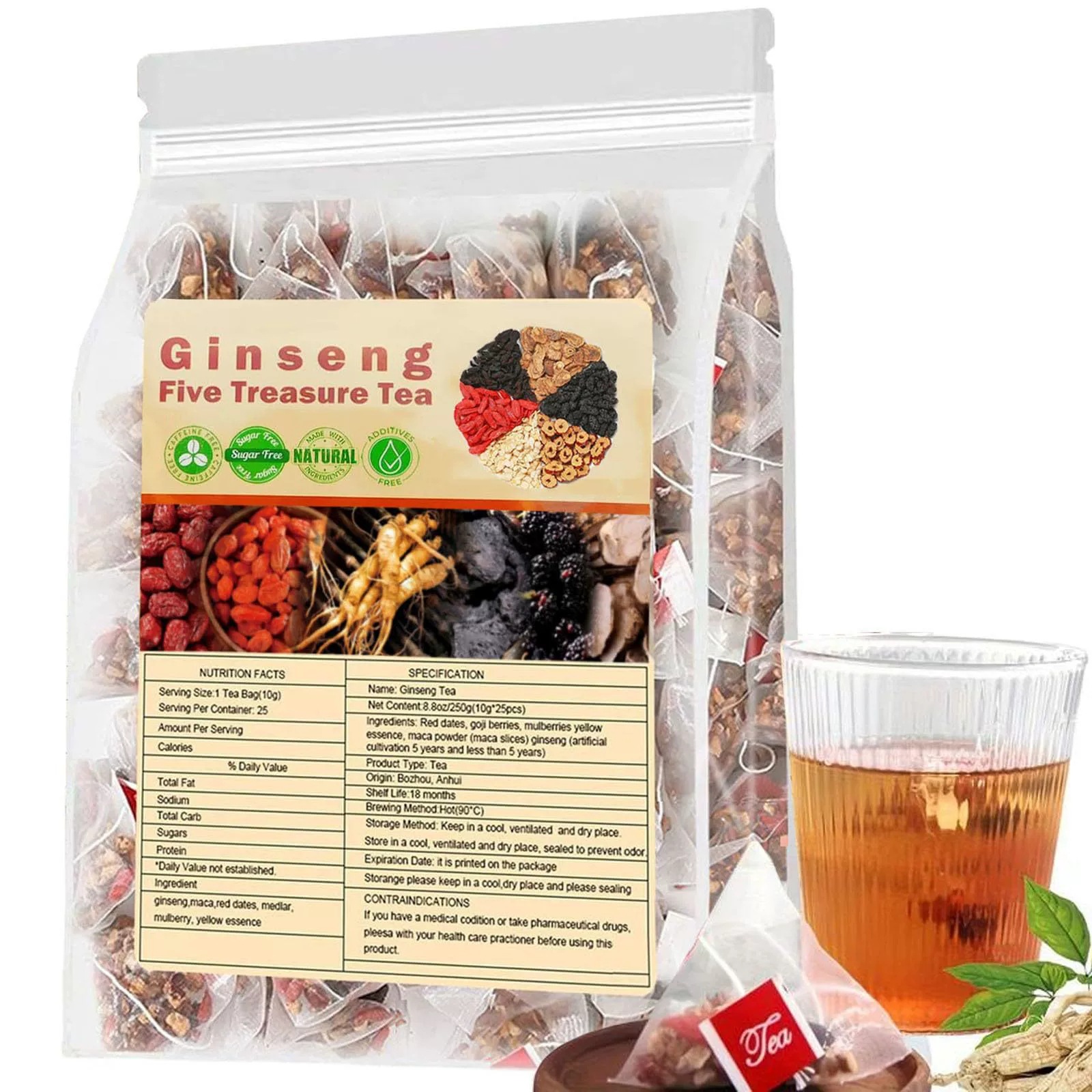 Ginseng Five Treasure Tea Ren Shen Wu Bao Cha 5g x 20 Bags Sugar-Free Herbal Tea Blend - Image 4