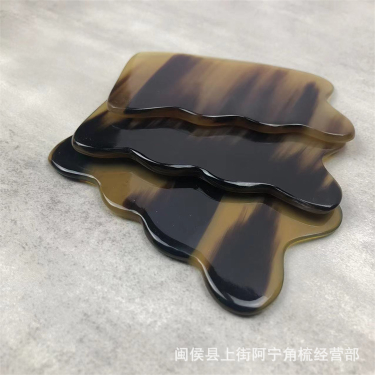 Horn Gua Sha Board Wavy Scraping Massage Tool Black Buffalo Horn 9.5cm Body Meridian Point Care - Image 2