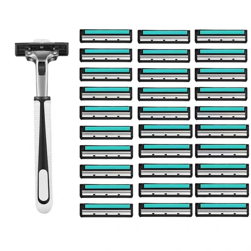 Manual Razor Set for Men Portable Twin Blade Shaving Heads with 2 Handles and 30 Replacement Blades Water Rinse - Image 5