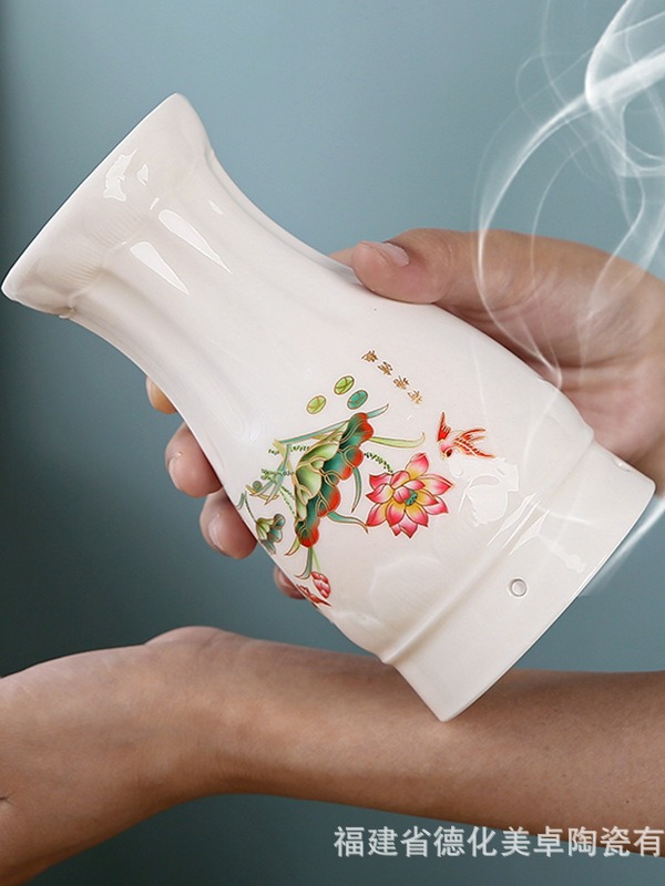 Ceramic Moxibustion Gua Sha Cup Double Layer Jar Warm Therapy Massage Tool with Cloth Sleeve 350g - Image 3