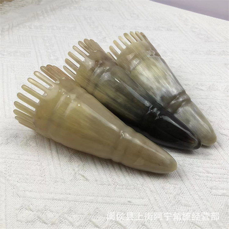 Natural Buffalo Horn Comb Fine and Wide Teeth Massage Comb Gua Sha Board Acupoint Stick 15-20cm - Image 2