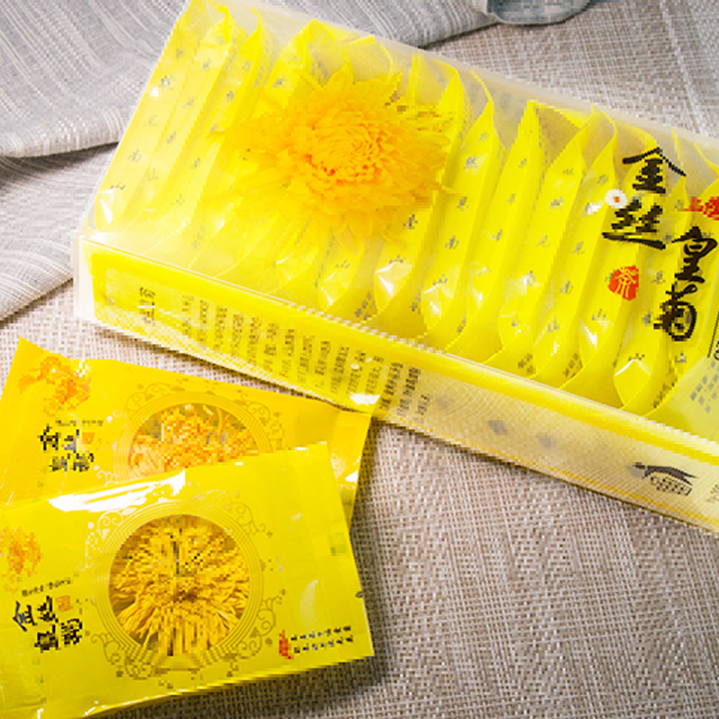 Large Golden Silk Imperial Chrysanthemum Tea Gift Box Individually Wrapped Dried Chrysanthemum Flowers 12g - Image 3