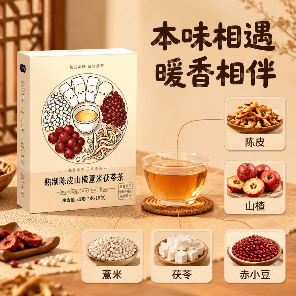 Coix Seed Poria Tangerine Peel Hawthorn Tea Bags 70g Sugar Free Daily Wellness Brew - Image 3