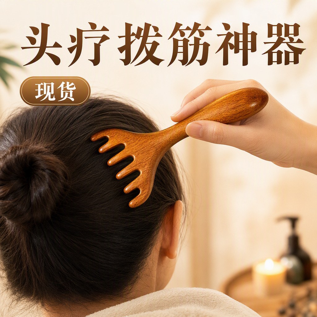 Sandalwood Scalp Massage Comb Five Claw Head Therapy Rake for Meridian Relaxation - Image 2