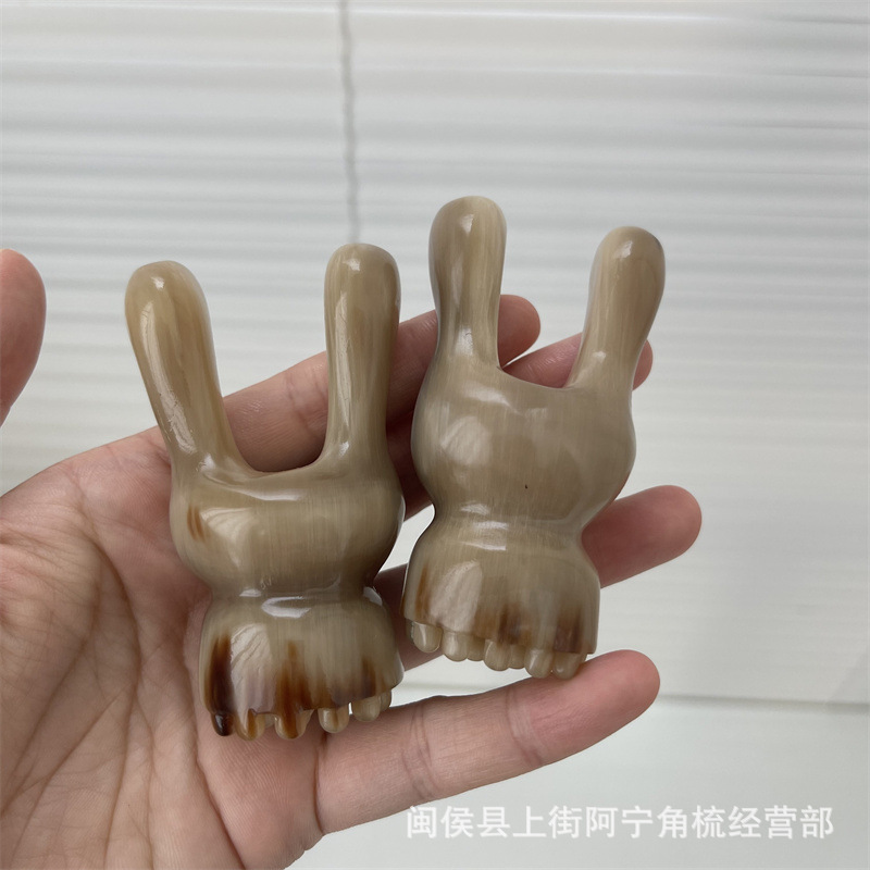 Horn Facial Massage Tool Rabbit Ear Shape Guasha Scraper Portable Buffalo Horn Beauty Roller - Image 3