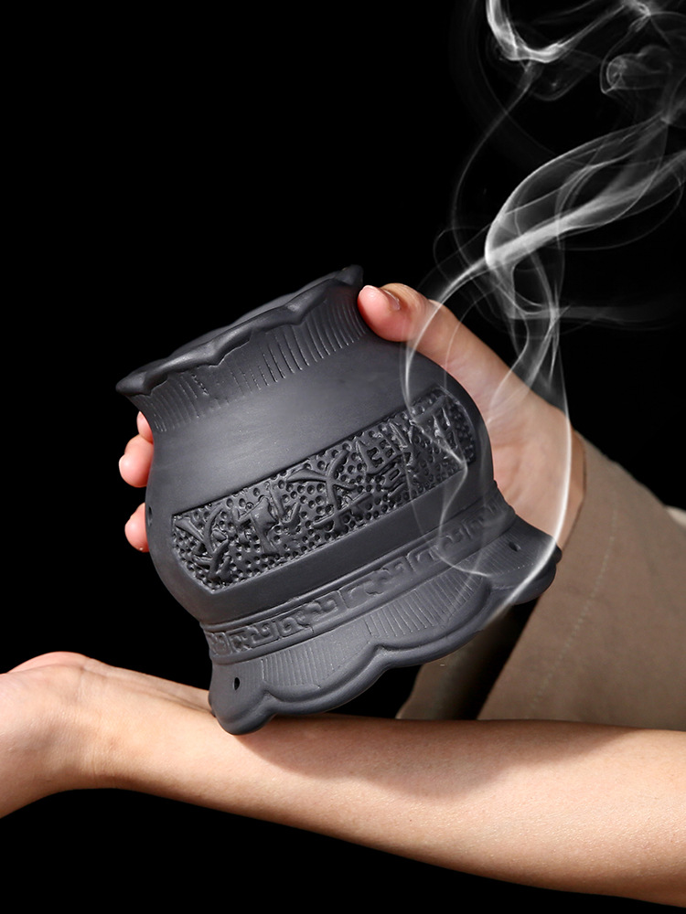 Large Five Blessings Bian Stone Fire Dragon Cup Moxibustion Jar with Mesh for Gua Sha and Wellness Therapy 12x11cm - Image 4