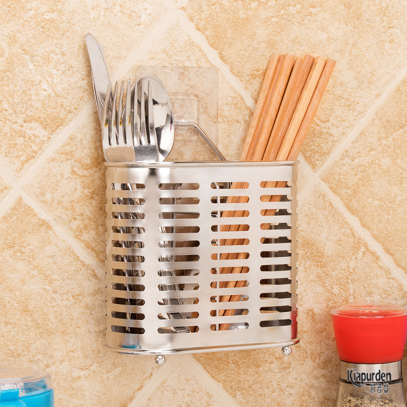 Stainless Steel Chopstick Holder Wall Mounted Draining Utensil Rack for Kitchen Storage - Image 2